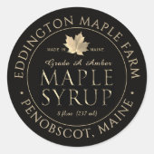 ブラックメープルシロップ金ゴールドメープルリーフ ラウンドシール (正面)