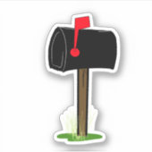 ブラックメールボックス赤旗緑の芝生のステッカー シール (正面)