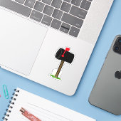 ブラックメールボックス赤旗緑の芝生のステッカー シール (ノートパソコンとiPhone)
