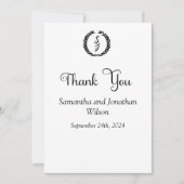 ブラックモエレガントノグラムリースホワイトサンキューカード 招待状 (正面)