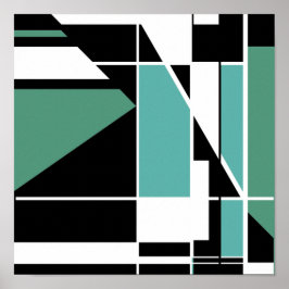 ブラックモザイクのような明るい緑の白の抽象芸術 ポスター