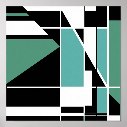 ブラックモザイクのような明るい緑の白の抽象芸術 ポスター (正面)