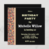 ブラックモザイク誕生日パーティーの招待 招待状 (正面/裏面)