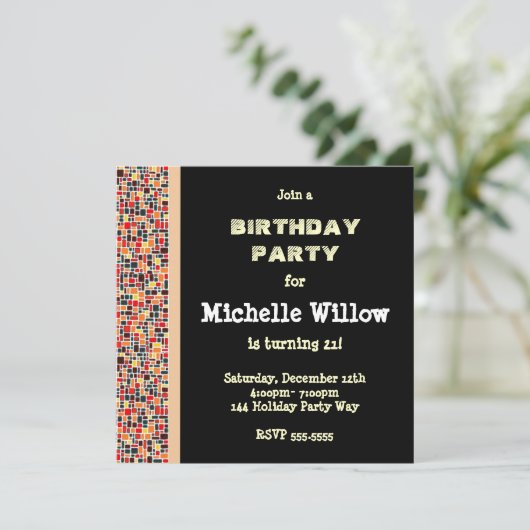 ブラックモザイク誕生日パーティーの招待 招待状 (スタンド正面)