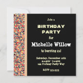 ブラックモザイク誕生日パーティーの招待 招待状 (正面)