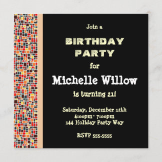 ブラックモザイク誕生日パーティーの招待 招待状