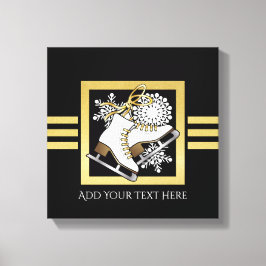 ブラックモダンおよび金ゴールドグリッター氷スケートで滑る キャンバスプリント