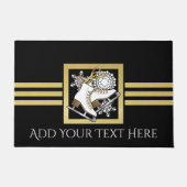 ブラックモダンおよび金ゴールドグリッター氷スケートで滑る ドアマット (正面)