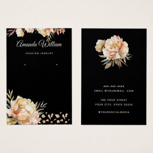 ブラックモダンおよび金ゴールドフローライヤリングディスプレイカード (正面&裏面)