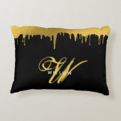 ブラックモダンおよび金ゴールドモノグラムヴィンテージスクリプト アクセントクッション (裏面)