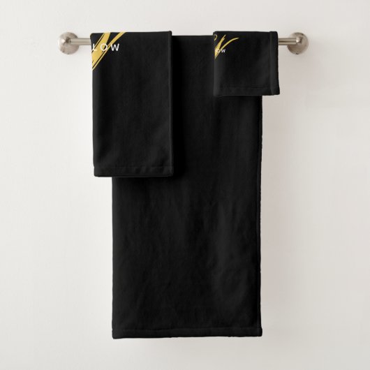 ブラックモダンおよび金ゴールドモノグラムヴィンテージスクリプト バスタオルセット (インサイチュ)