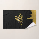 ブラックモダンおよび金ゴールドモノグラムヴィンテージスクリプト バスタオルセット (ハンドタオル)