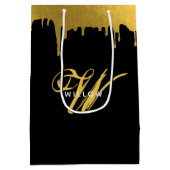 ブラックモダンおよび金ゴールドモノグラムヴィンテージスクリプト ミディアムペーパーバッグ (裏面)