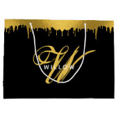 ブラックモダンおよび金ゴールドモノグラムヴィンテージスクリプト ラージペーパーバッグ (裏面)