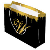 ブラックモダンおよび金ゴールドモノグラムヴィンテージスクリプト ラージペーパーバッグ (裏面アングル)