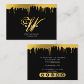 ブラックモダンおよび金ゴールドモノグラムヴィンテージスクリプト 名刺 (正面/裏面)