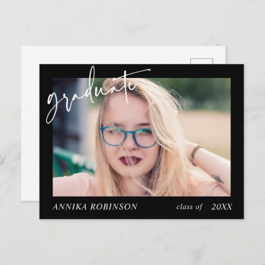 ブラックモダンでの卒業発表のスクリプト作成 ポストカード (正面/裏面)