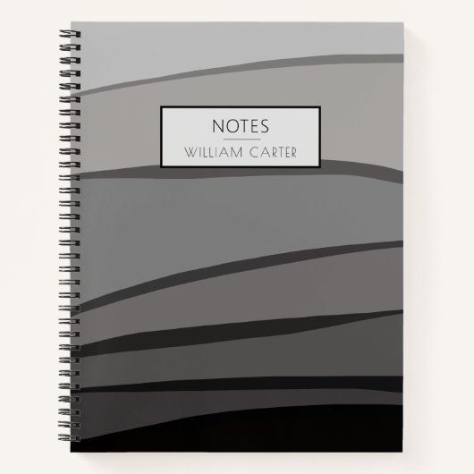 ブラックモダンとグレーシェードカスタム文字 ノートブック (正面)
