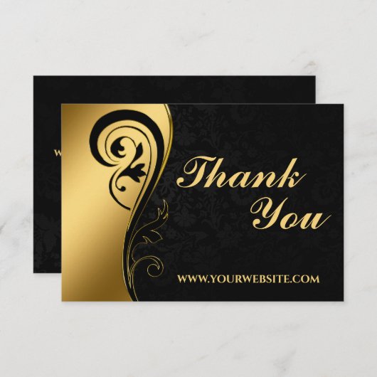 ブラックモダンと金ゴールドのビジネス サンキューカード (正面/裏面)
