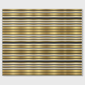 ブラックモダンと金ゴールドのラグジュアリーストライプ ラッピングペーパー (フラット)