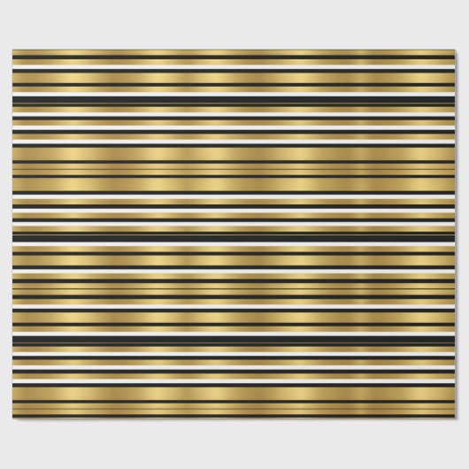 ブラックモダンと金ゴールドのラグジュアリーストライプ ラッピングペーパー (フラット)