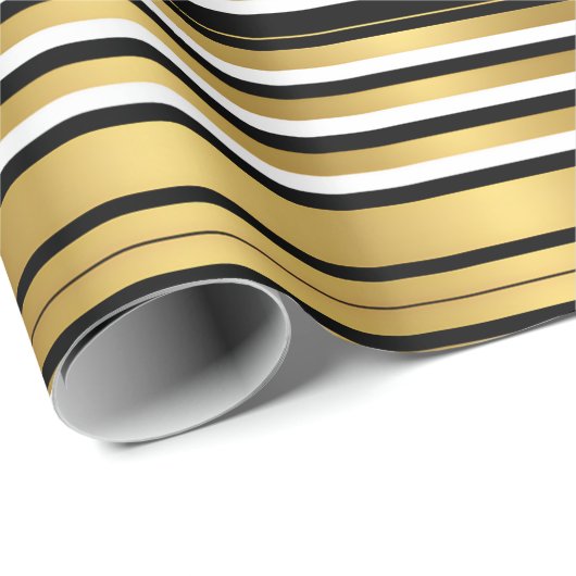 ブラックモダンと金ゴールドのラグジュアリーストライプ ラッピングペーパー (ロールコーナー)