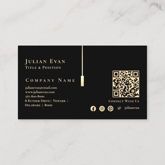 ブラックモダンと金ゴールドモノグラムの名刺 名刺 (裏面)