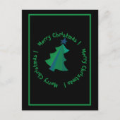 ブラックモダンに緑の青いクリスマスツリー シーズンポストカード (正面)