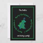ブラックモダンに緑の青いクリスマスツリー 招待状 (正面)