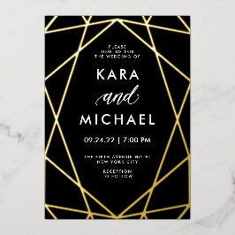 ブラックモダンのミニマル金ゴールド | ウェディング 箔招待状