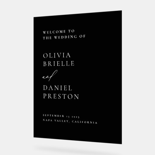 ブラックモダンの結婚ミニマルな歓迎サイン アクリルサイン (傾斜)