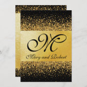 ブラックモダンの金箔 招待状 (正面/裏面)