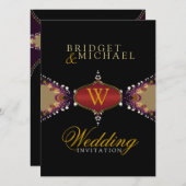 ブラックモダンろうけつ染めエレガンス結婚式招待状 招待状 (正面/裏面)