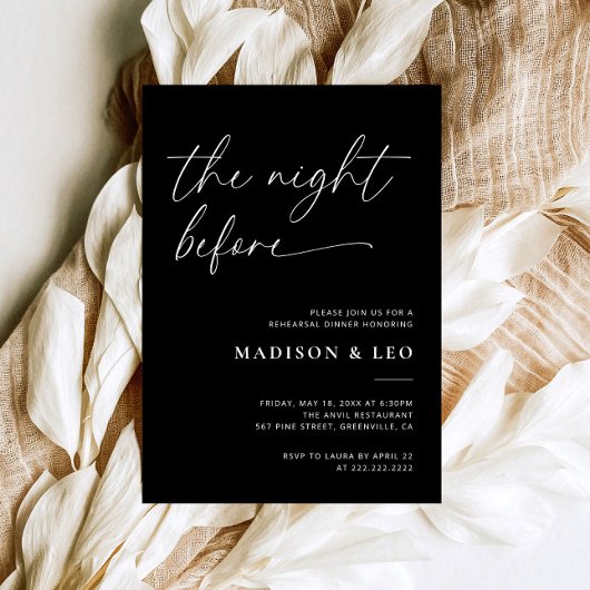 ブラックモダンウェディングリハーサルのディナー招待状 招待状