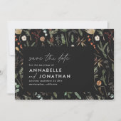 ブラックモダンエレガントムーディなボタニカル結婚シック セーブザデート (正面)