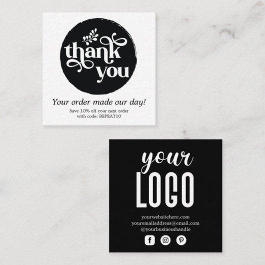 ブラックモダンオパーソナライズされたーダーサークル スクエア名刺 (正面/裏面)