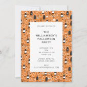 ブラックモダンオレンジアポリタリーハローウィンパーティ 招待状 (正面)