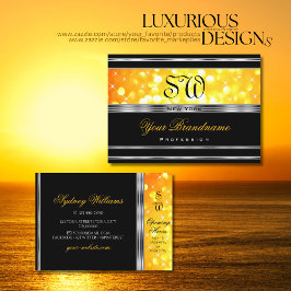 ブラックモダンオレンジグリッターモノグラムシルバー縁ど 名刺