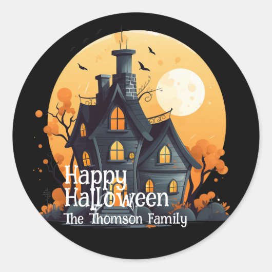 ブラックモダンオレンジハ幽霊のよく出るウスハッピーハローウィン ラウンドシール (正面)