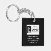 ブラックモダンカスタムビジネス・ロゴとQRコード キーホルダー (正面左)