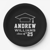 ブラックモダンカスタム卒業式パーティー ペーパープレート (正面)