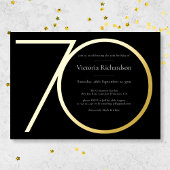 ブラックモダンカスタム誕生日ミニマリスト70 箔招待状