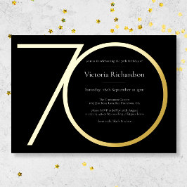 ブラックモダンカスタム誕生日ミニマリスト70 箔招待状