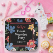 ブラックモダンカラフルフローラハウスウォーミングパーティー ペーパープレート (パーティー)