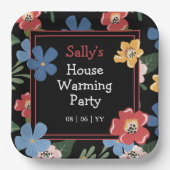 ブラックモダンカラフルフローラハウスウォーミングパーティー ペーパープレート (正面)