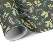 ブラックモダンクリスマスホリデーのギフトにグリーンホーリー ラッピングペーパー (ロールコーナー)