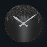 ブラックモダングリッタードリッエレガントプスダーク ラウンド壁時計<br><div class="desc">黒モダングリッターは暗エレガントい時計を乾かす。</div>