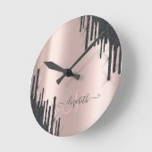 ブラックモダングリッタードリップスバラ金ゴールドモノグラム   ラウンド壁時計 (傾斜)