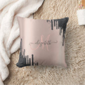 ブラックモダングリッタードリップバラ金ゴールドモノグラム クッション (ブランケット)