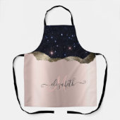 ブラックモダングリッターバラ金ゴールドモノグラム エプロン (正面)